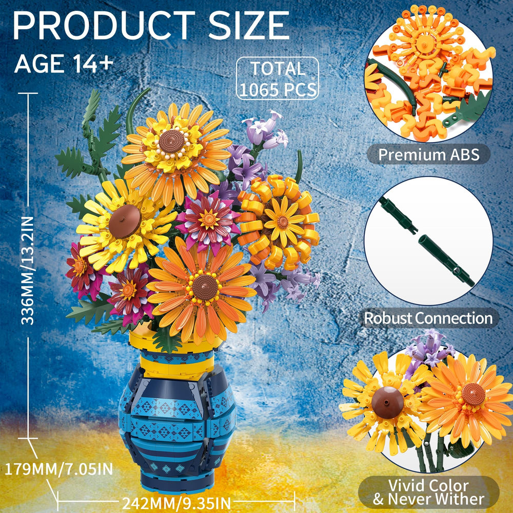 Asoulin sunflower bouquet parts and instructions for hands-on creative assembly.