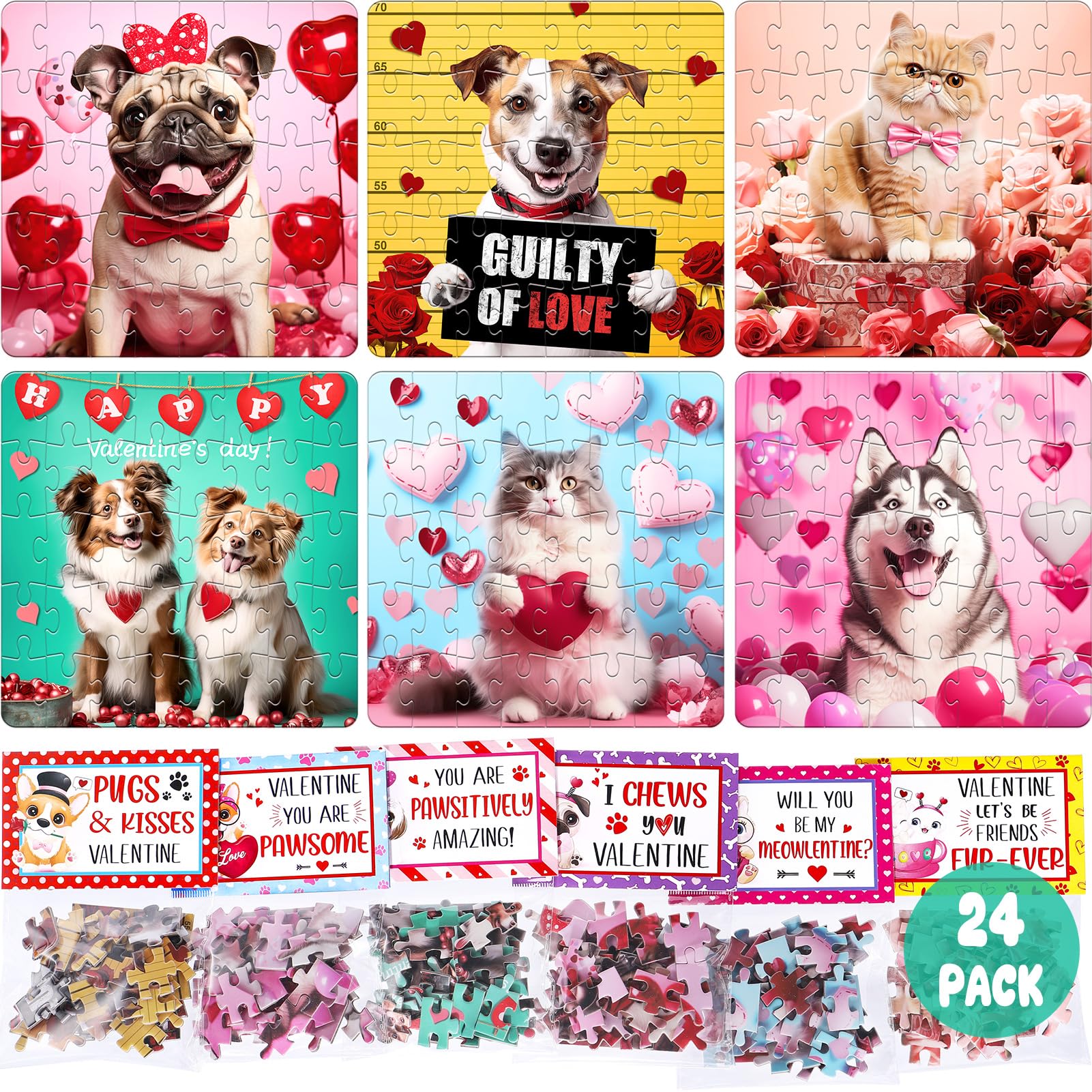 Asoulin valentines cat dog puzzles pack for kids boosts cooperative play