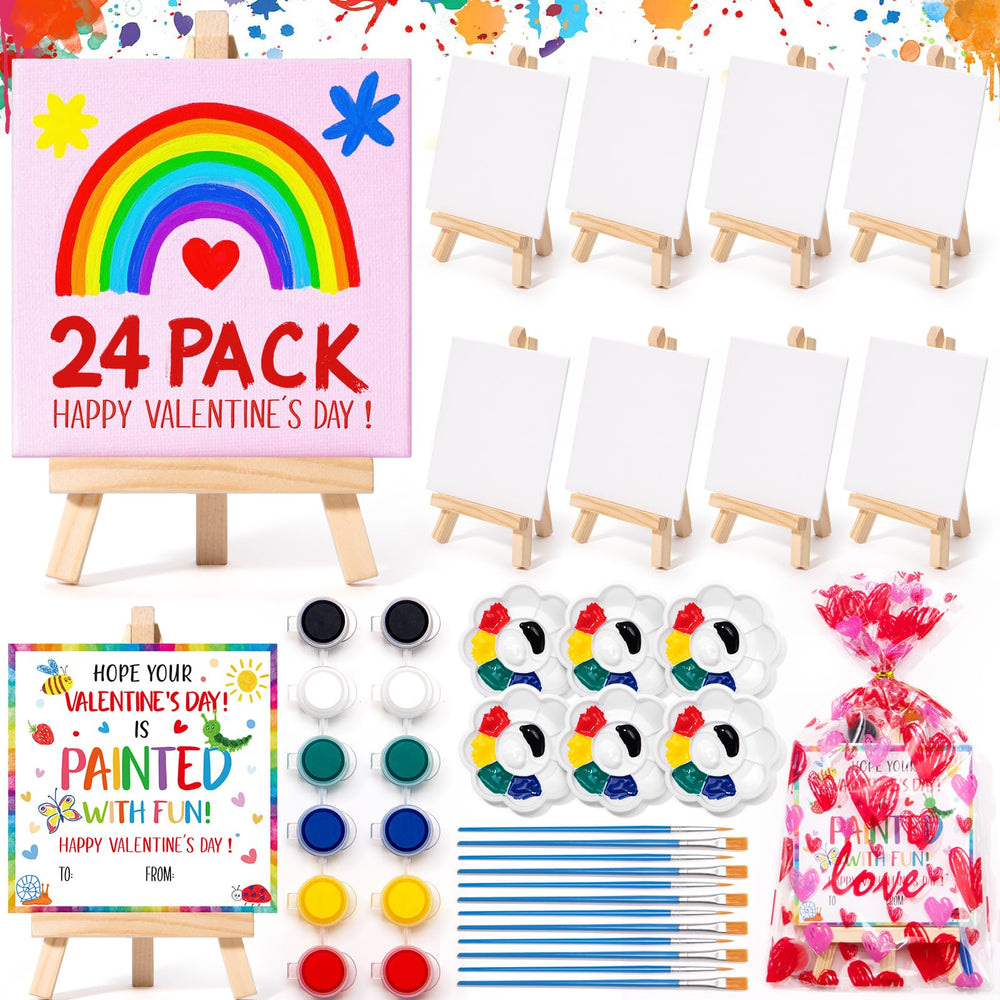 Asoulin Valentines 24 canvases provide vibrant color for kids' classroom art.