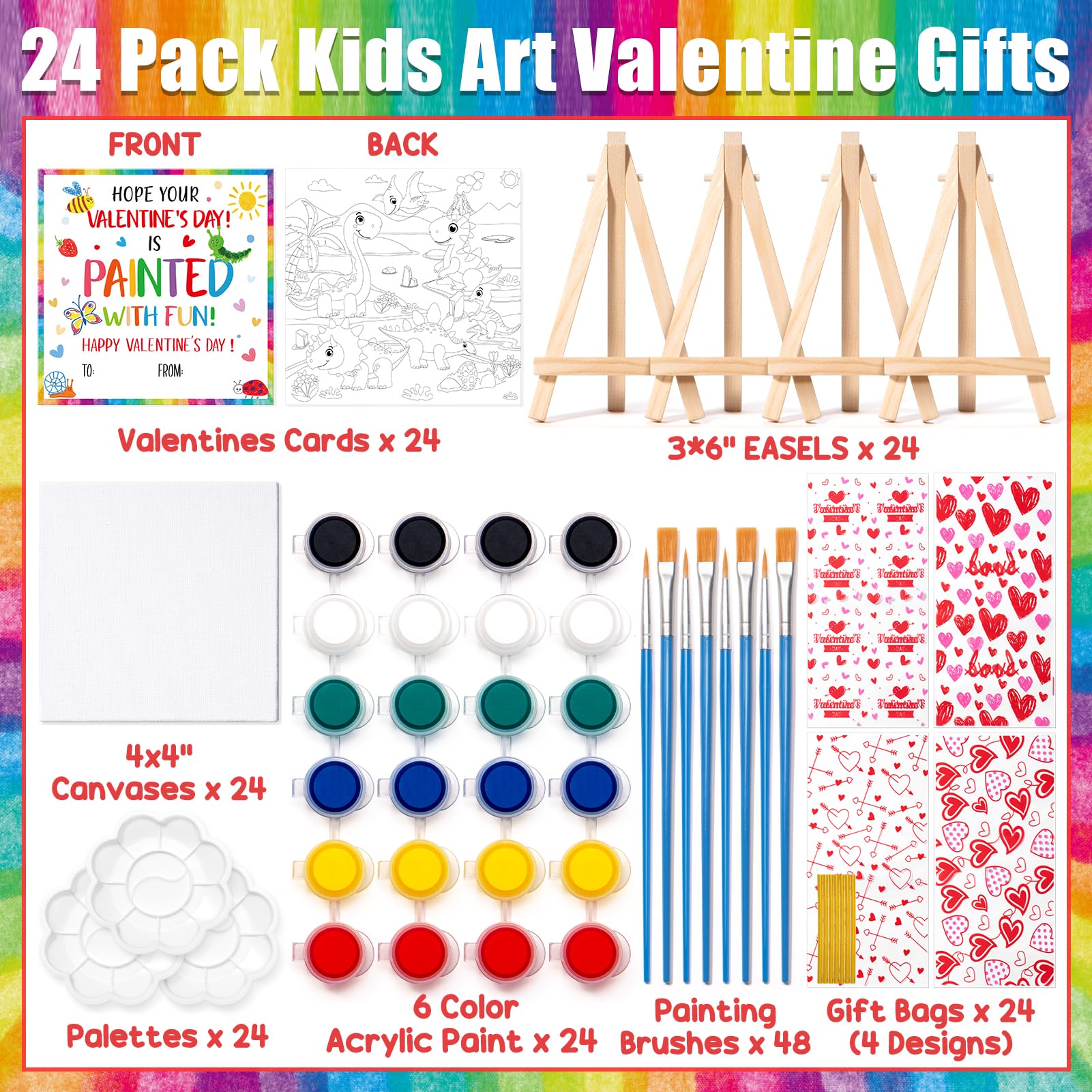 Asoulin 24 wooden easels offer sturdy support for group painting.
