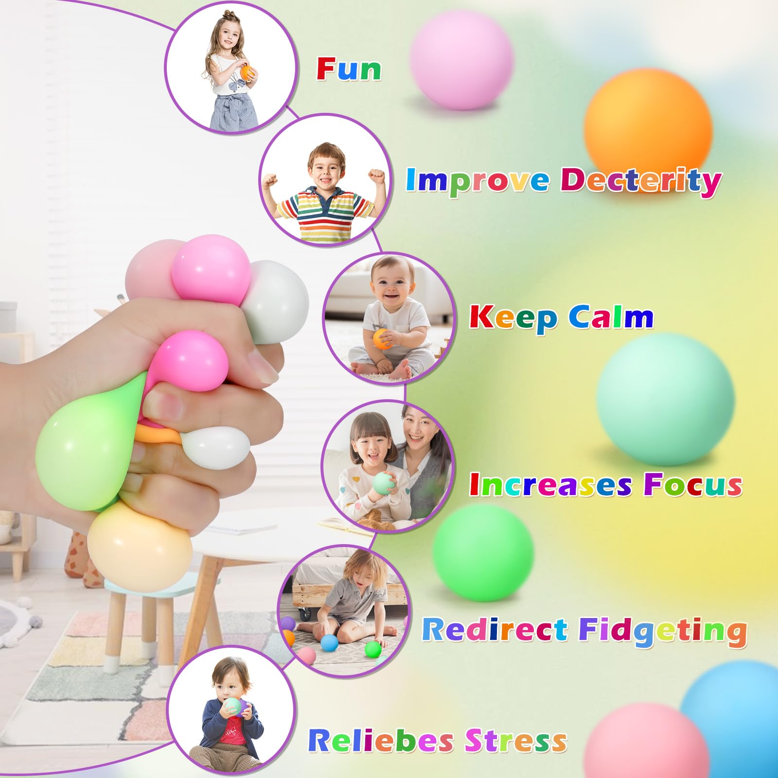 ASPULU party favors squishy toys add color and tactile fun.