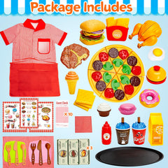 Assorty play food pizza and steak for tasty pretend meals and fine motor skills.