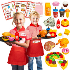 Assorty restaurant server set with apron and menu for creative role-play learning.
