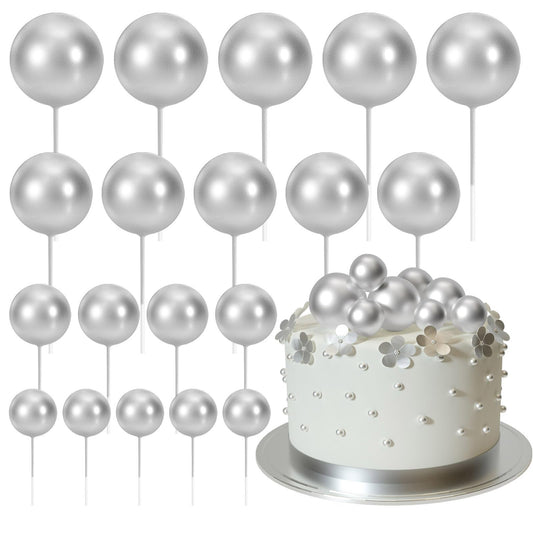 ASTARON silver ball cake toppers for elegant wedding or birthday cake decoration.