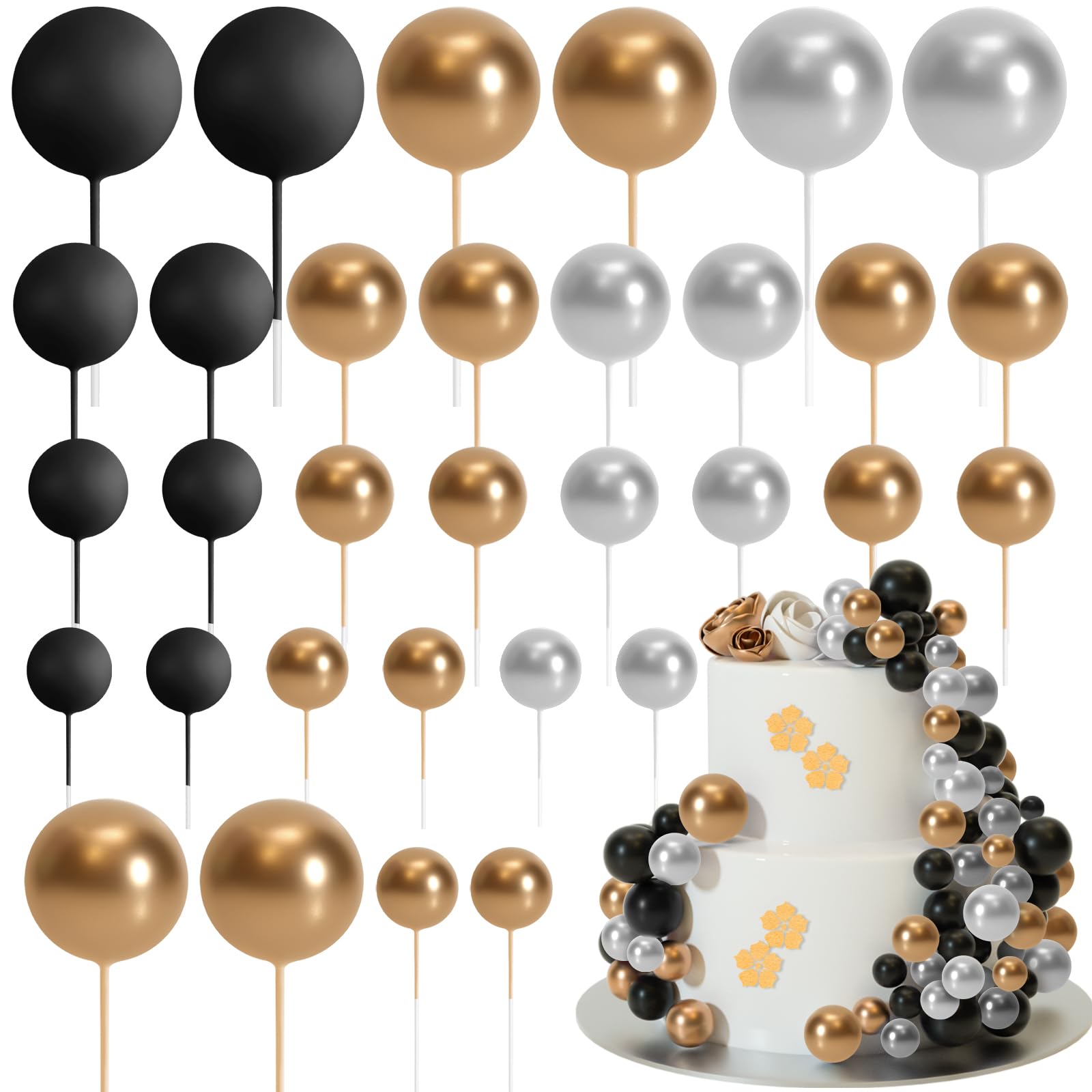 ASTARON 2cm gold ball cake topper for elegant dessert decoration