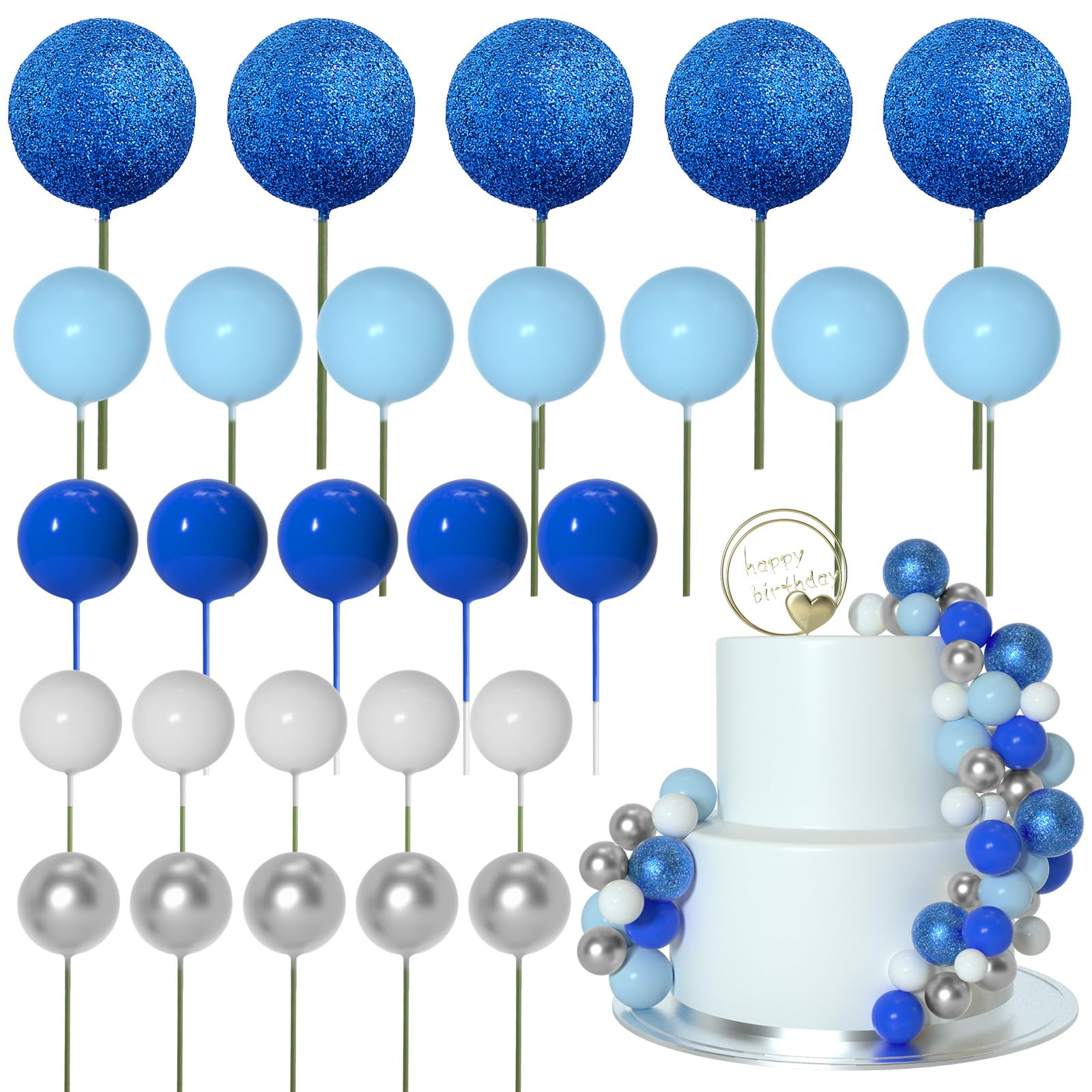 ASTARON glitter blue ball cake topper 2cm for festive cake decoration