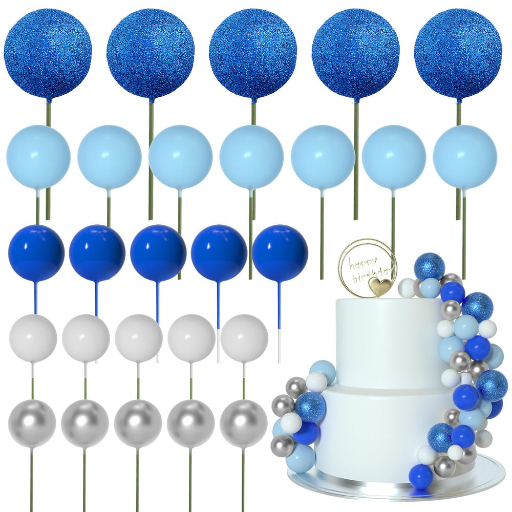 ASTARON glitter blue ball cake topper 2cm for festive cake decoration