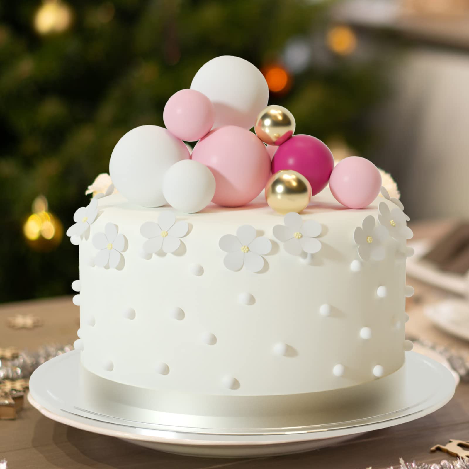 ASTARON hot-pink ball cake topper 3cm bright dessert focal point