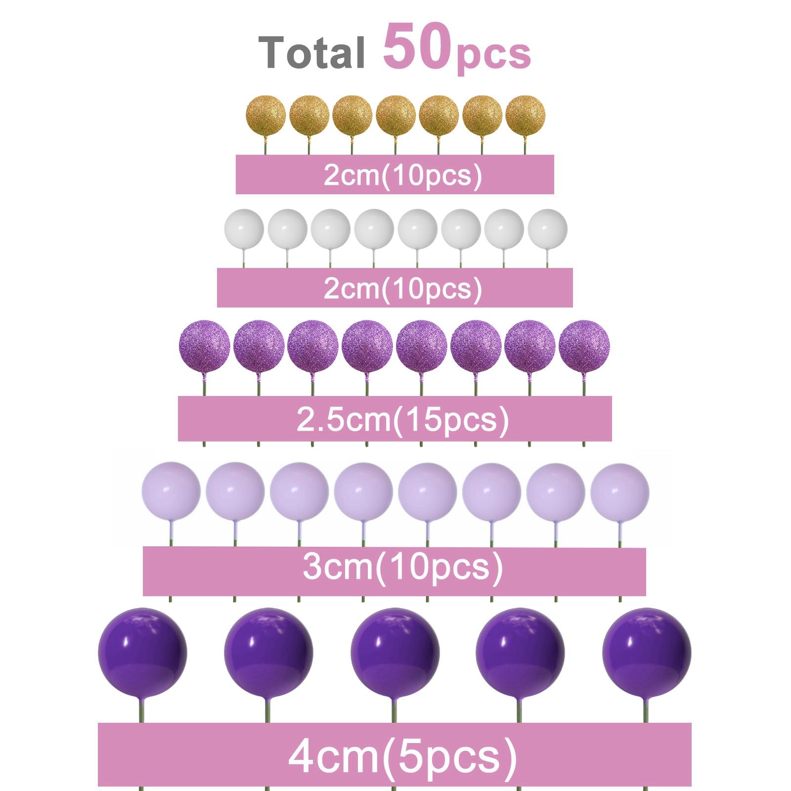 ASTARON light purple 2.5 cm ball topper adds soft color to cupcakes