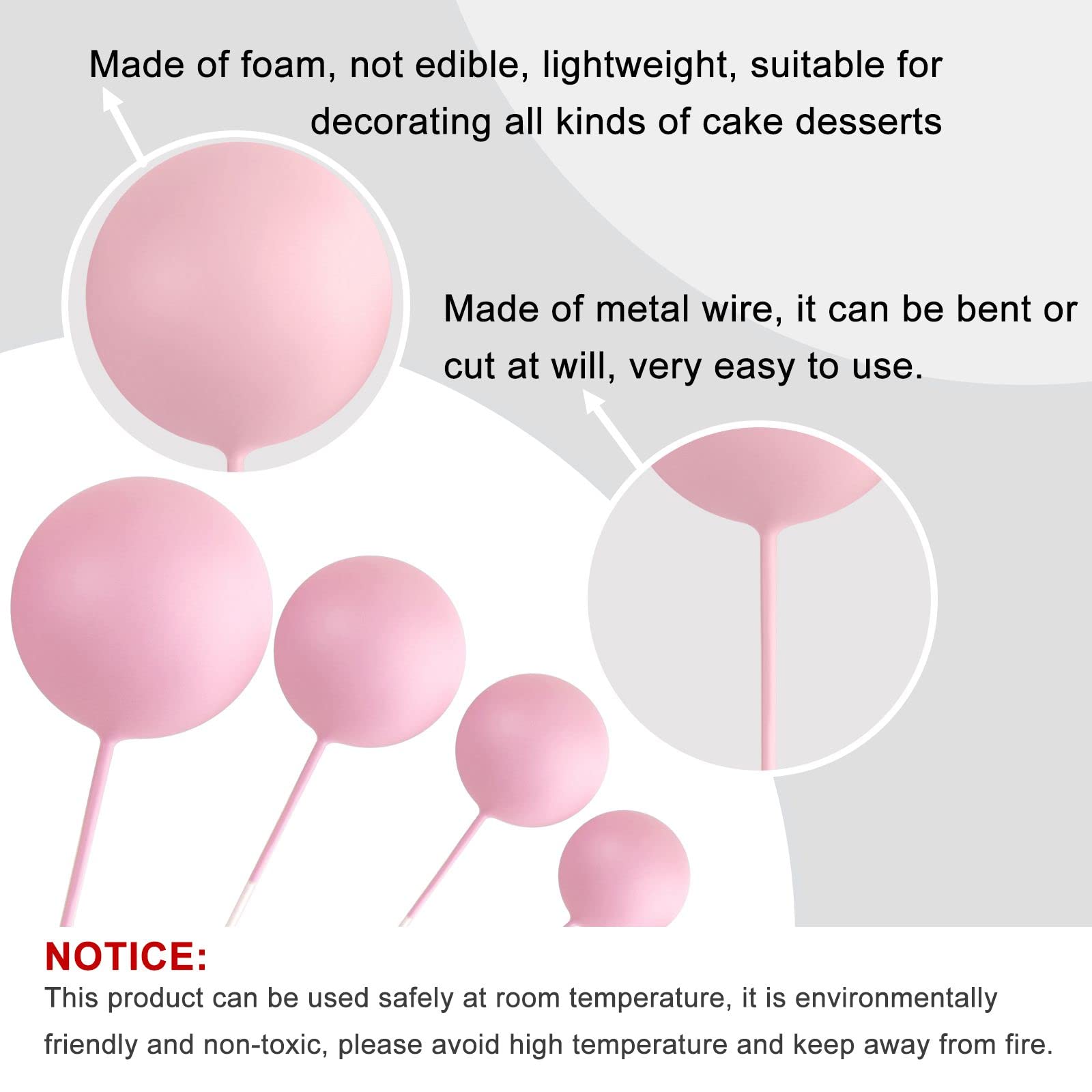 ASTARON pink ball cake topper 2cm for festive birthday treats