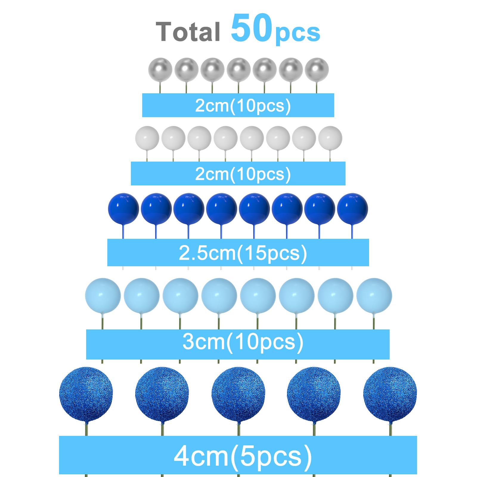 ASTARON royal blue ball cake topper 2.5cm enhances layered cake design
