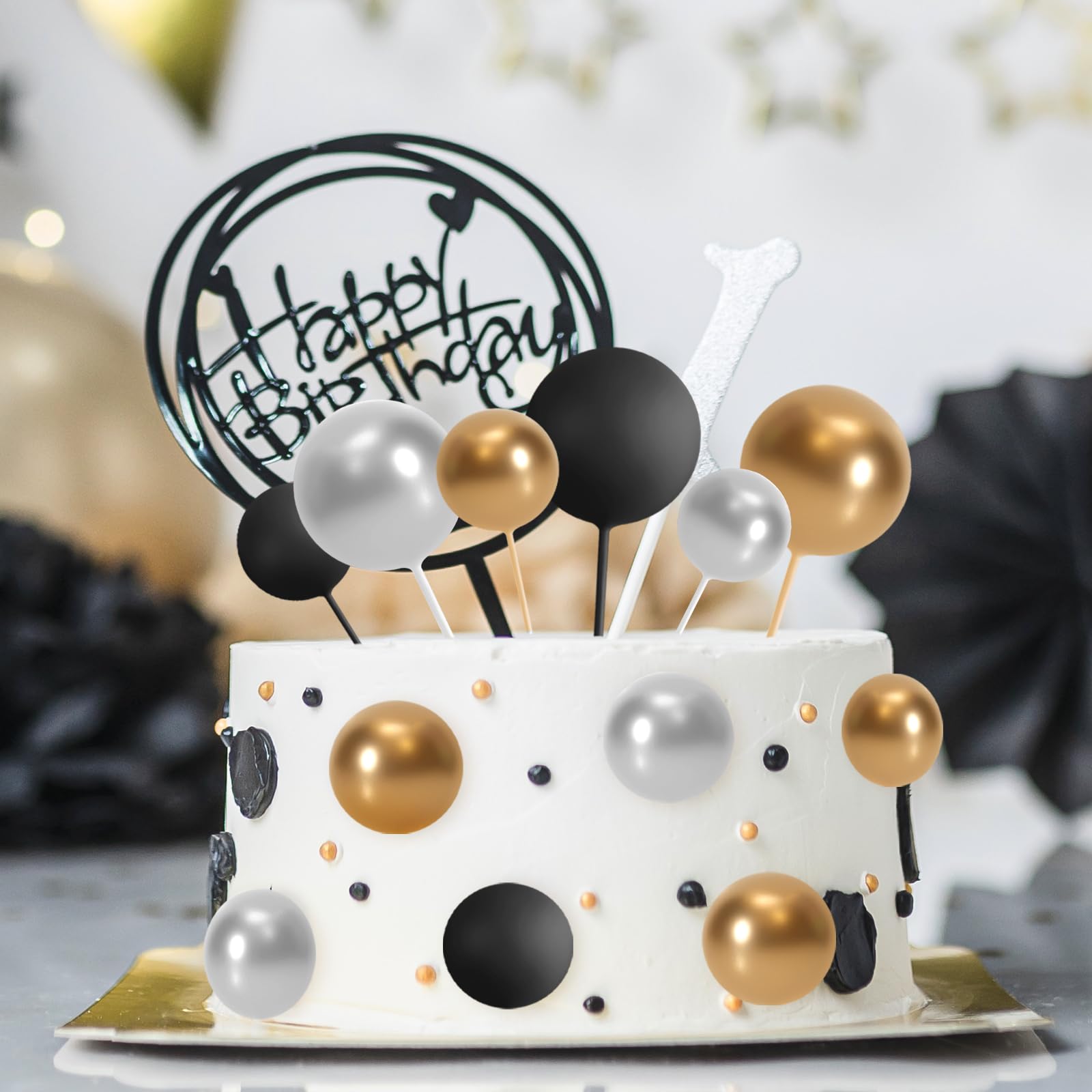 ASTARON black 2cm ball cake topper versatile decor