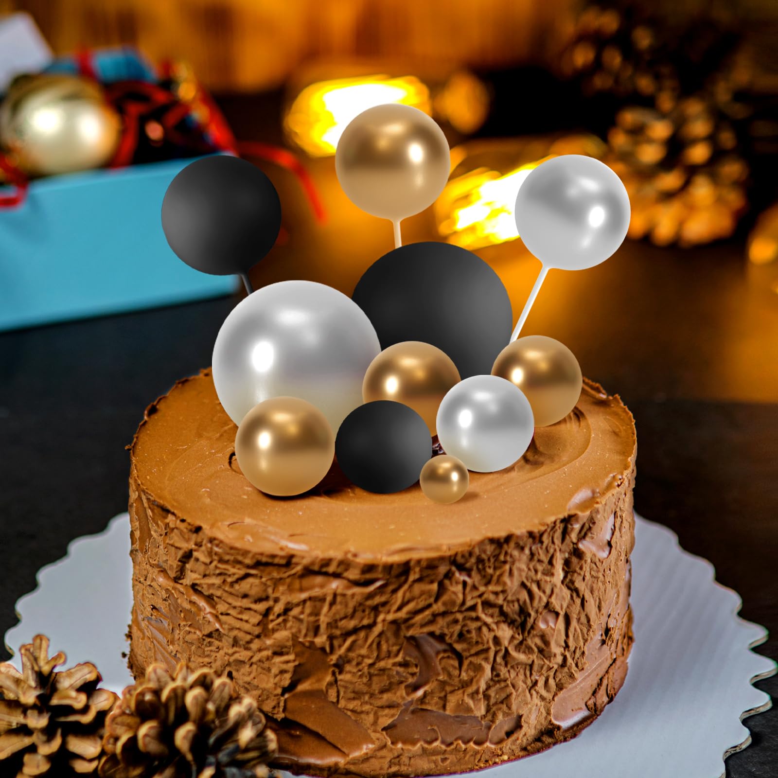 ASTARON silver 3cm ball topper enhances cake layers