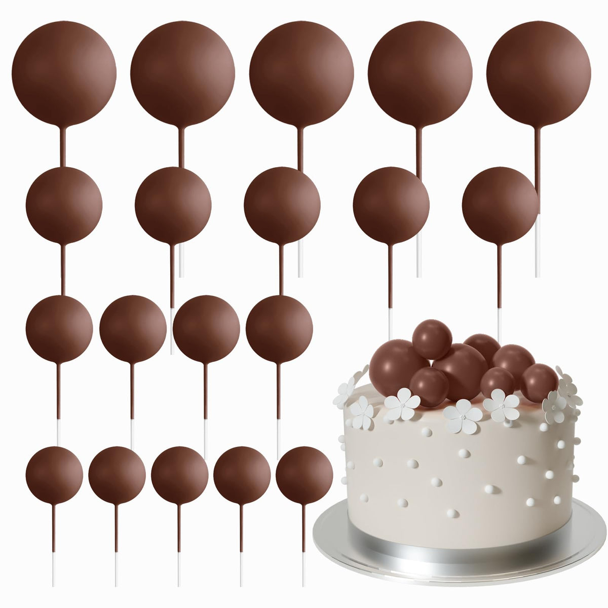 ASTARON brown ball cake topper 2cm adds playful height to desserts.