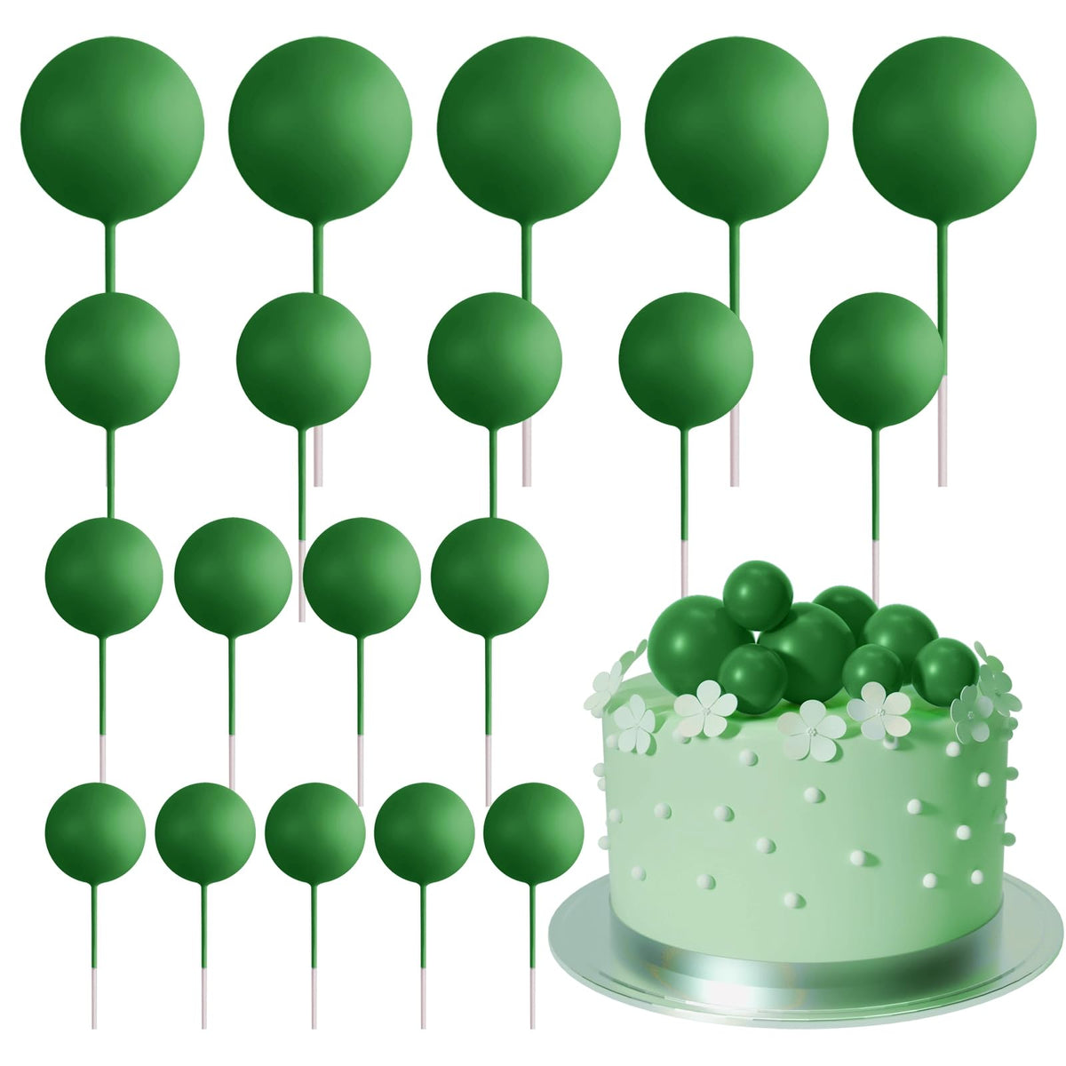 ASTARON dark green ball cake topper set of 20 for elegant cake decoration.