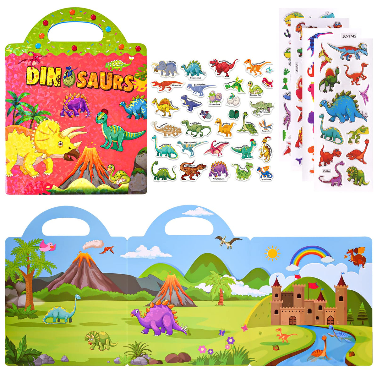 ASTARON dinosaur sticker book cover for travel-friendly fun