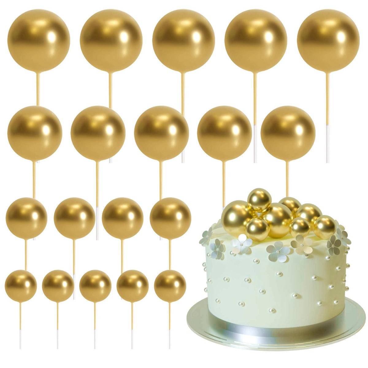 ASTARON gold ball cake topper 2 cm for elegant cake décor
