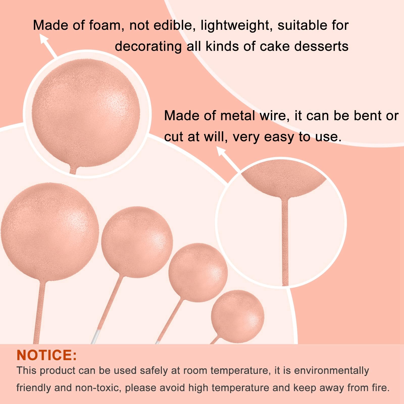 ASTARON gold ball toppers in 3cm size create chic wedding dessert centerpieces.