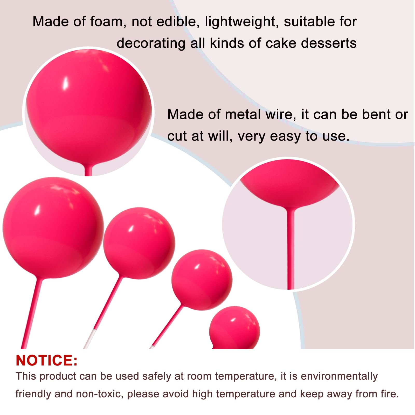 ASTARON hot pink ball cake topper 3cm enhances cake presentation with cute dimension.