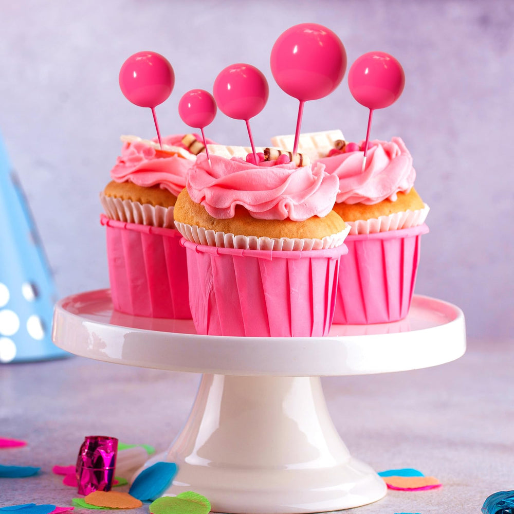 ASTARON hot pink ball cake topper dessert decor for cupcakes and fruits.