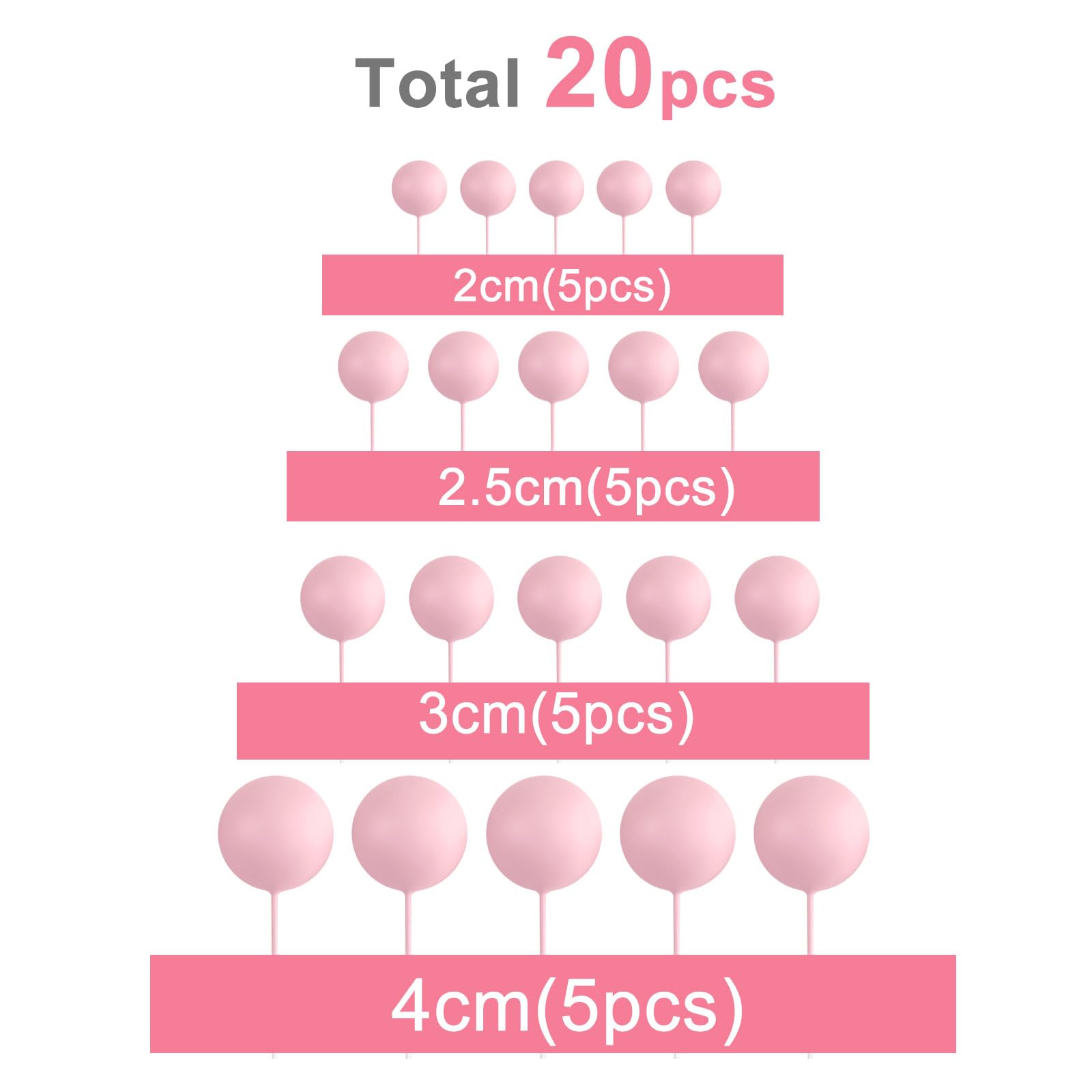 ASTARON light pink ball cake topper, 2.5cm, ideal for decorating cakes and cupcakes.