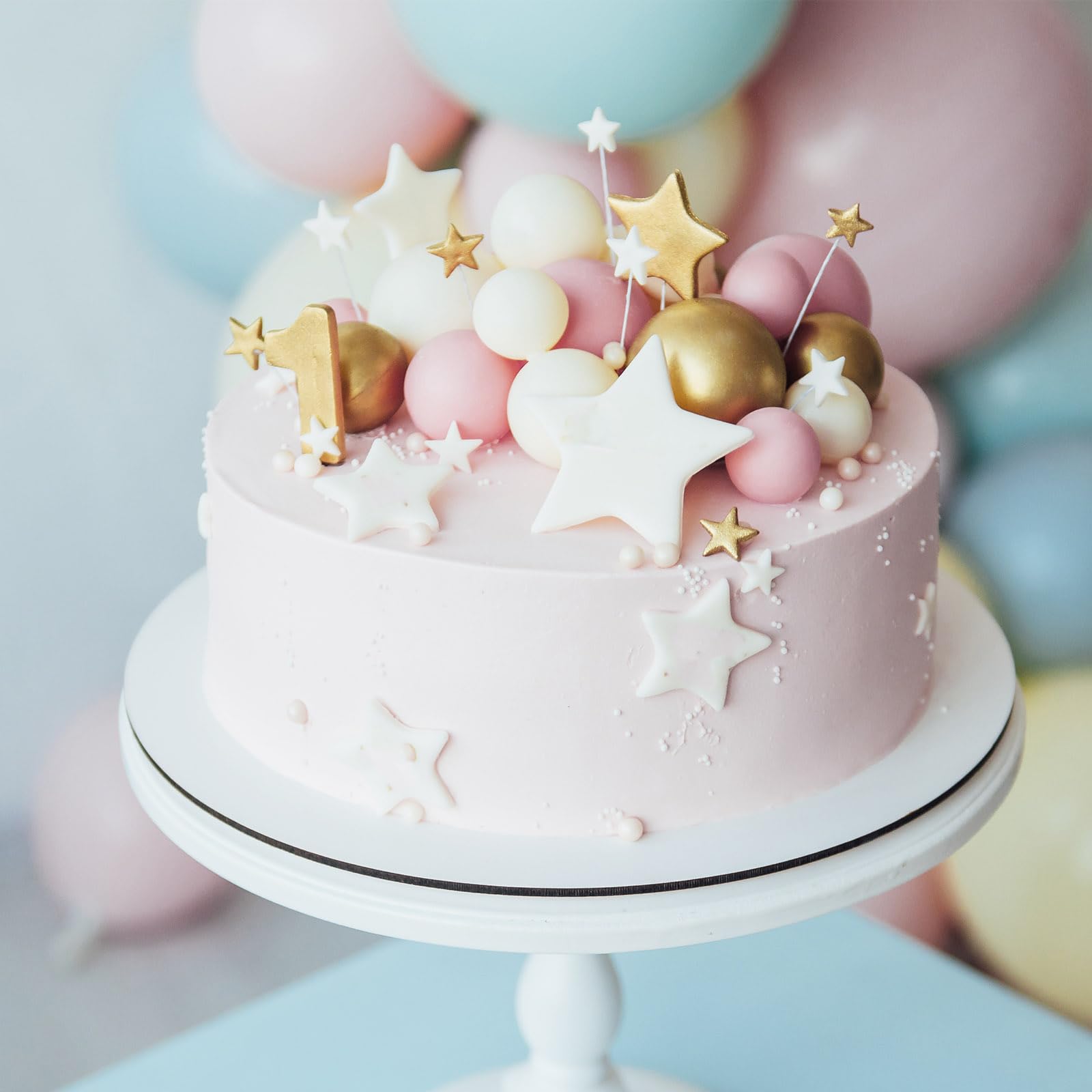 ASTARON light pink ball cake topper, 4cm, makes a bold centerpiece on larger cakes.