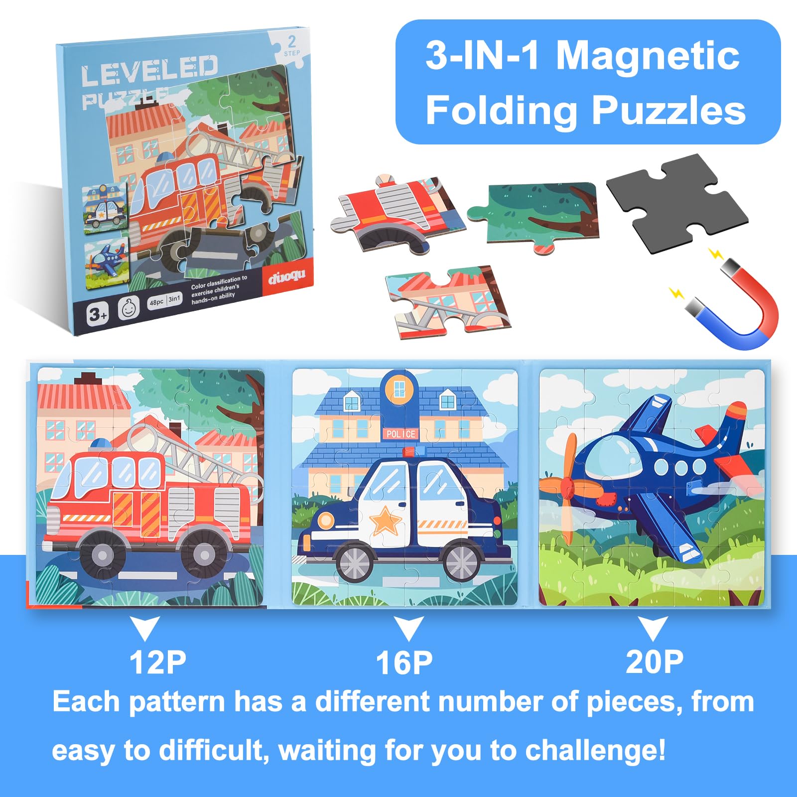 Astaron magnetic puzzle 12-piece police car for on-the-go learning