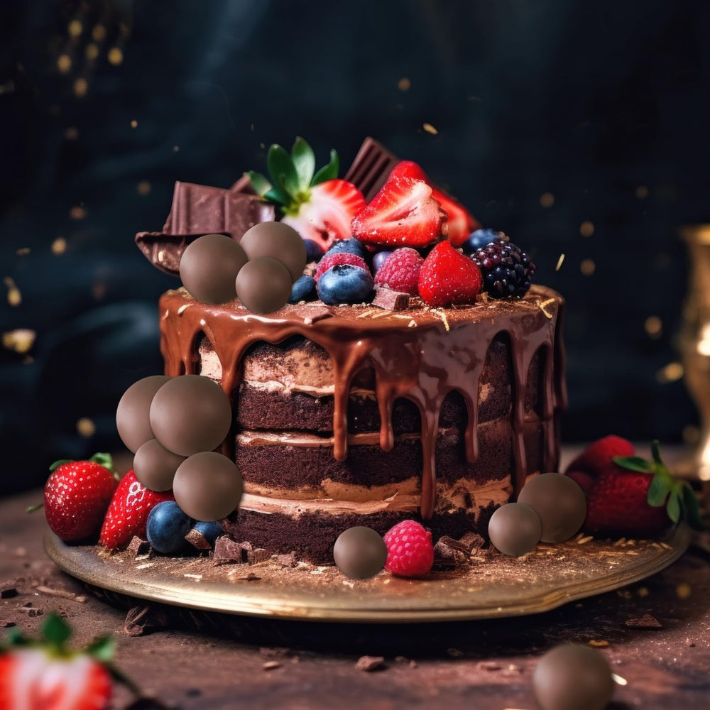 ASTARON party decorations featuring brown balls enhance cake aesthetics at celebrations.