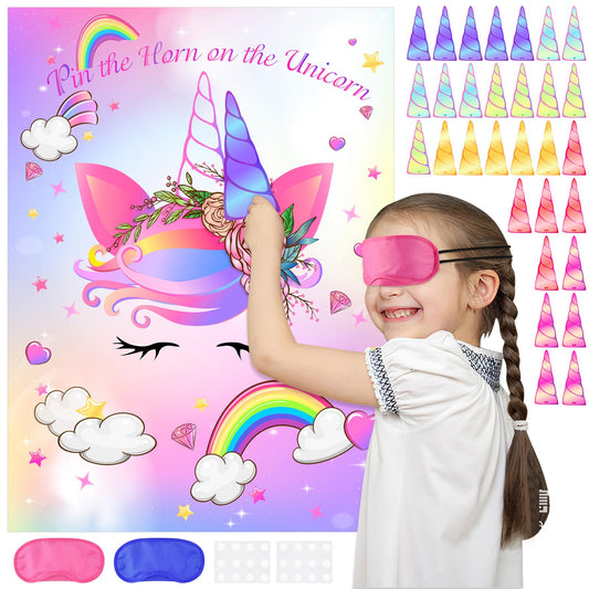ASTARON Pin The Horn game kit ready for unicorn party fun