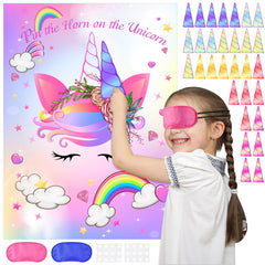 ASTARON Pin The Horn game kit ready for unicorn party fun