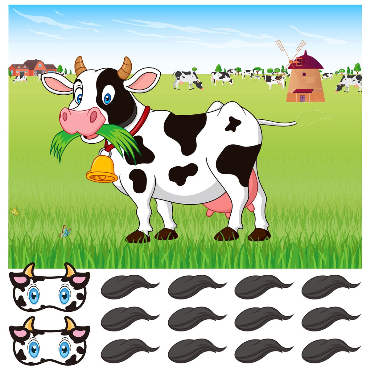 ASTARON Pin The Tail on The Cow poster for interactive farm party play