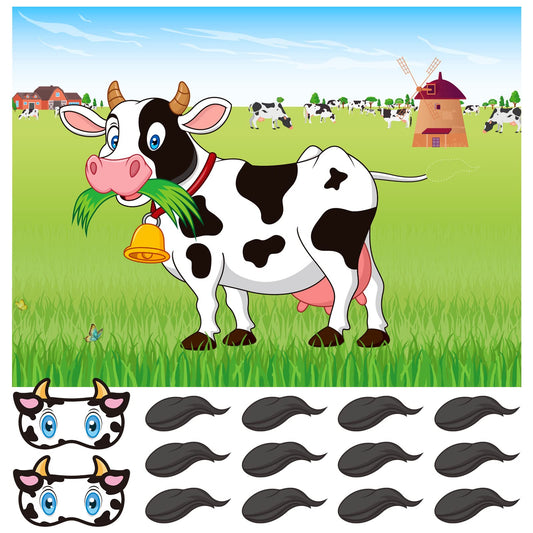 ASTARON Pin The Tail on The Cow poster for interactive farm party play