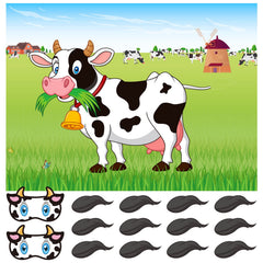 ASTARON Pin The Tail on The Cow poster for interactive farm party play