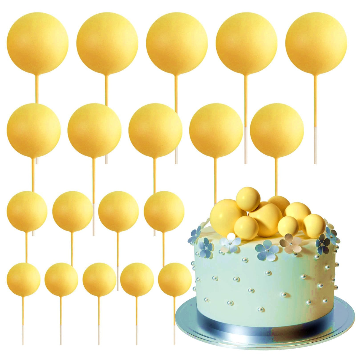 ASTARON yellow 0.79-inch ball cake topper adds vibrant color to cakes