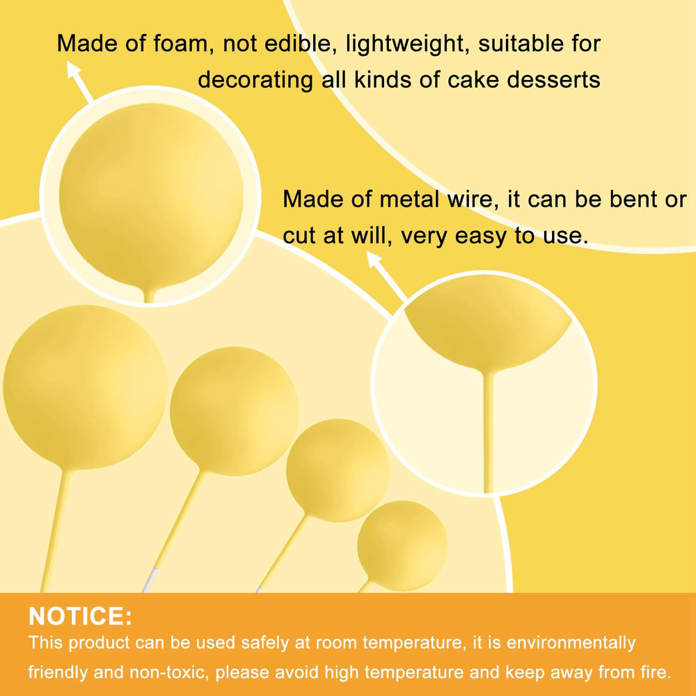 ASTARON yellow 1.18-inch ball cake topper stands out on cakes and cupcakes