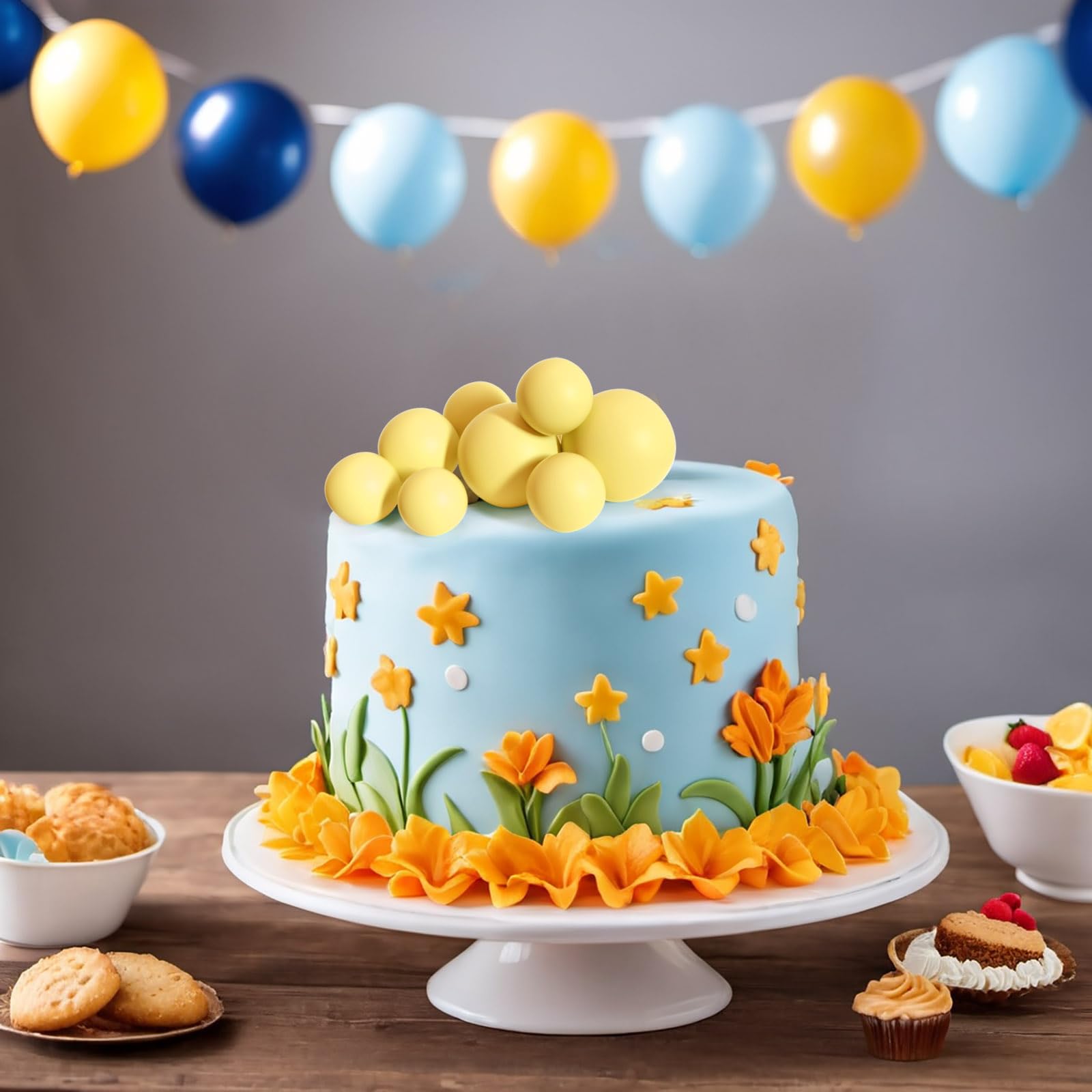 ASTARON baby shower yellow ball topper adds cute cake detail