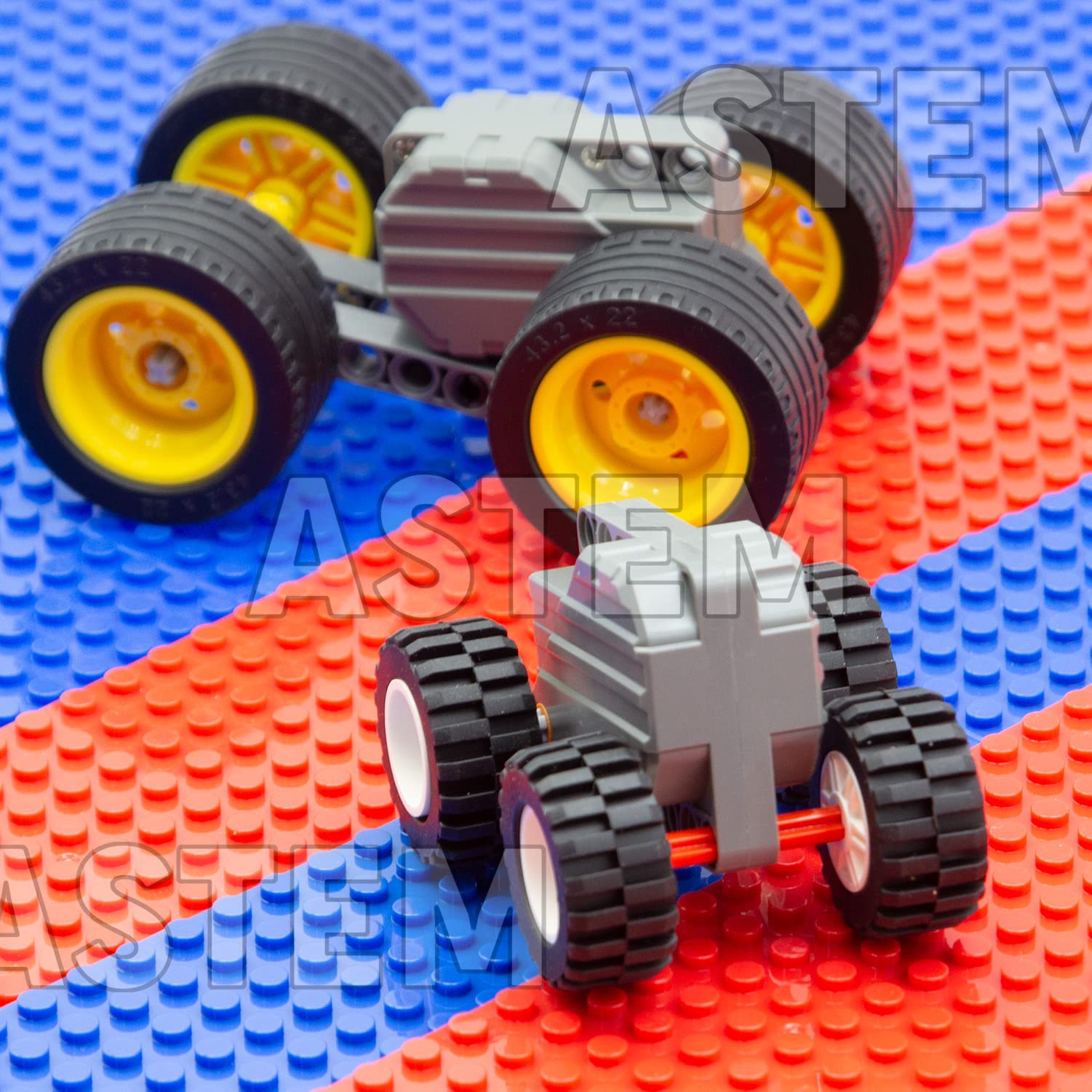 ASTEM robotics-ready parts display ideas for robots and cars.