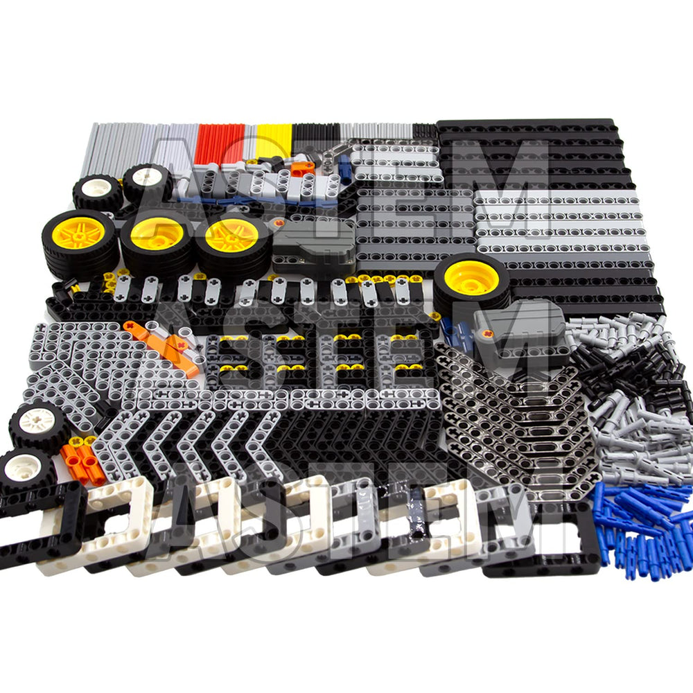 ASTEM technic parts closeup shows easy connections with regular-sized bricks.