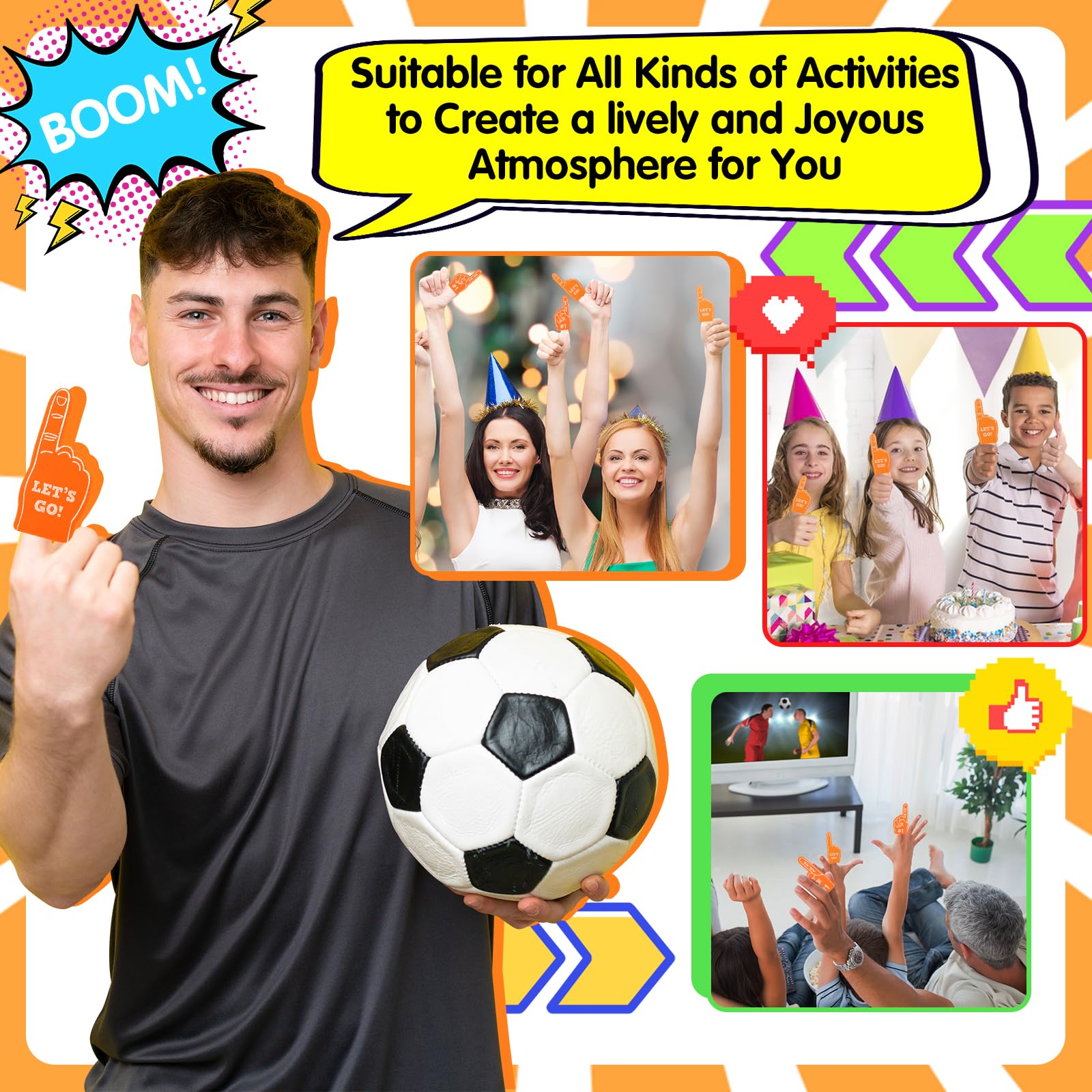 ASTER orange foam fingers pack for bulk party favors.
