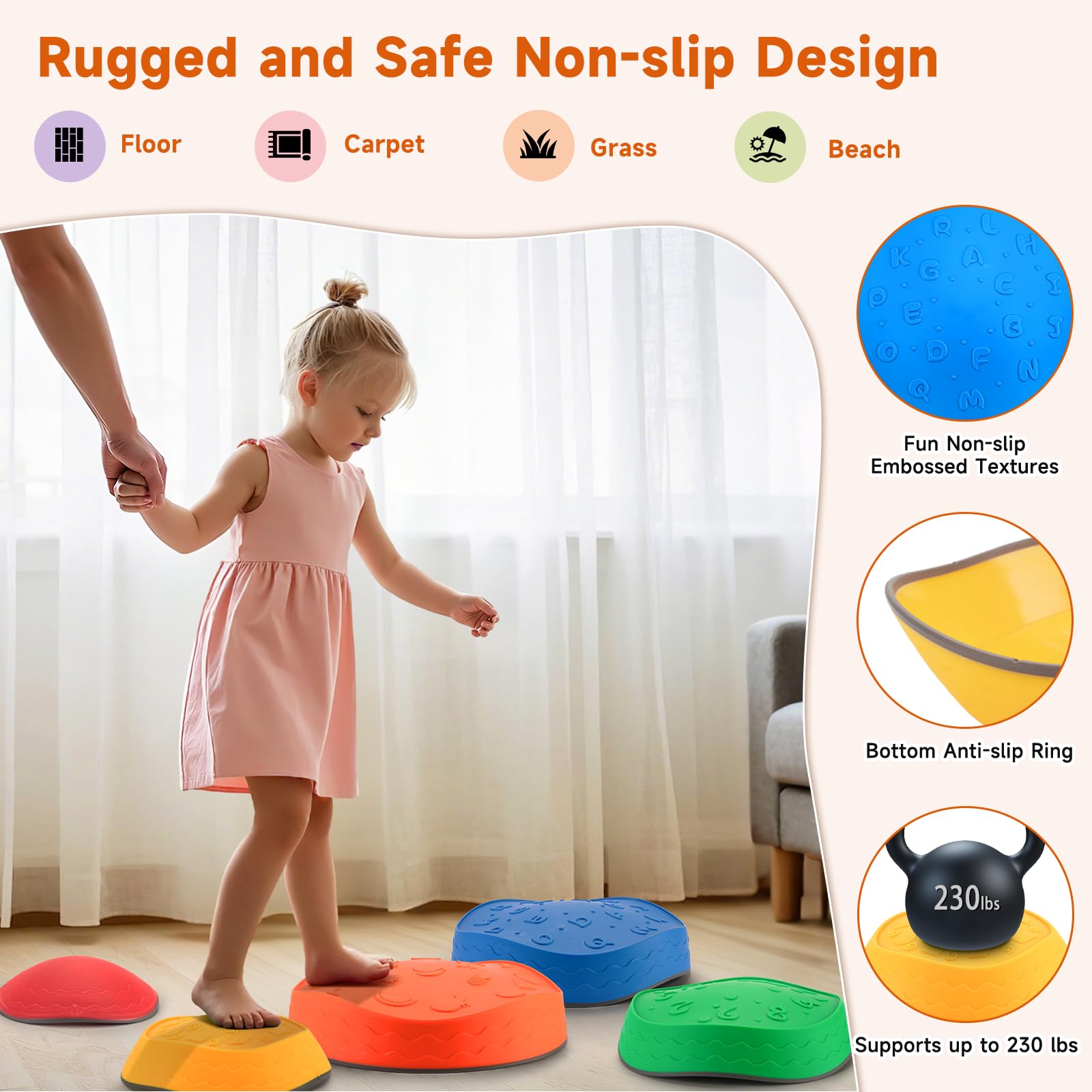 Astrell stepping stones in varied colors and sizes for early learning play