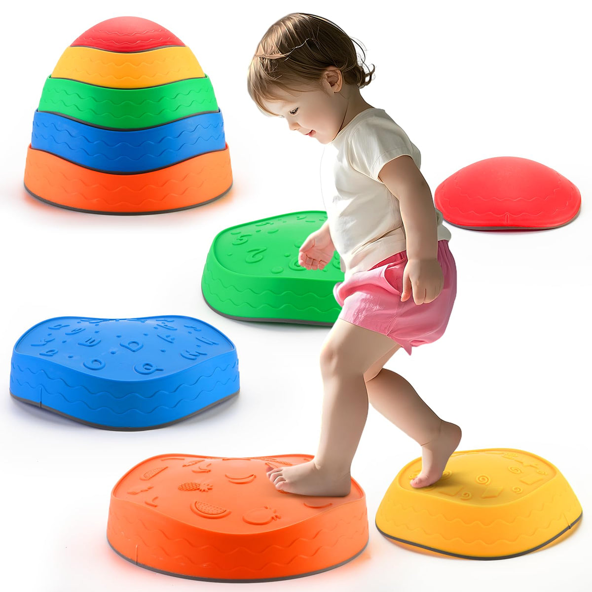 Astrell stepping stones with textured tops for grip during kids' play