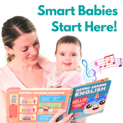 Astro Learns English baby hands turning pages to trigger interactive music