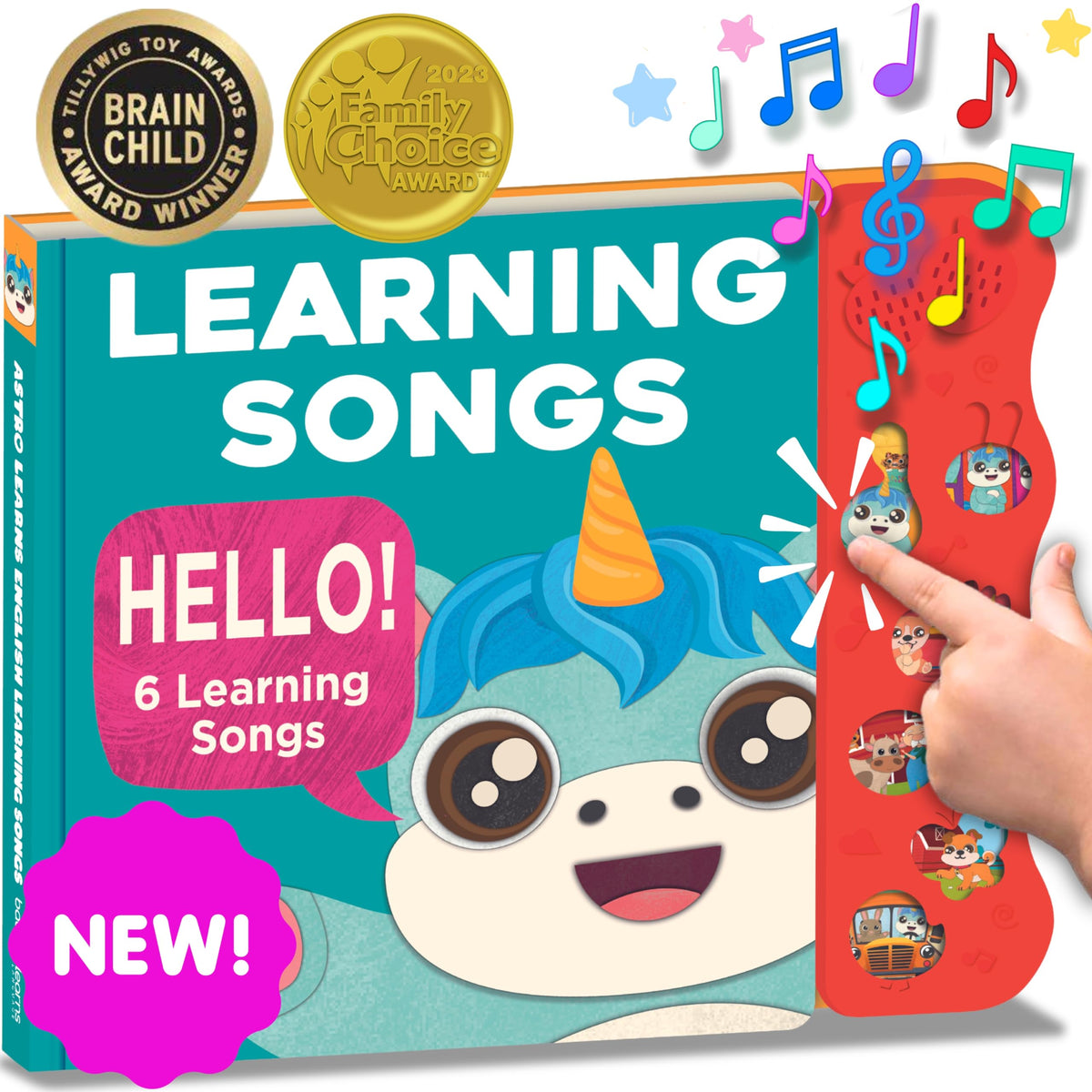 Astro Learns English learning songs book cover with soothing melodies for babies