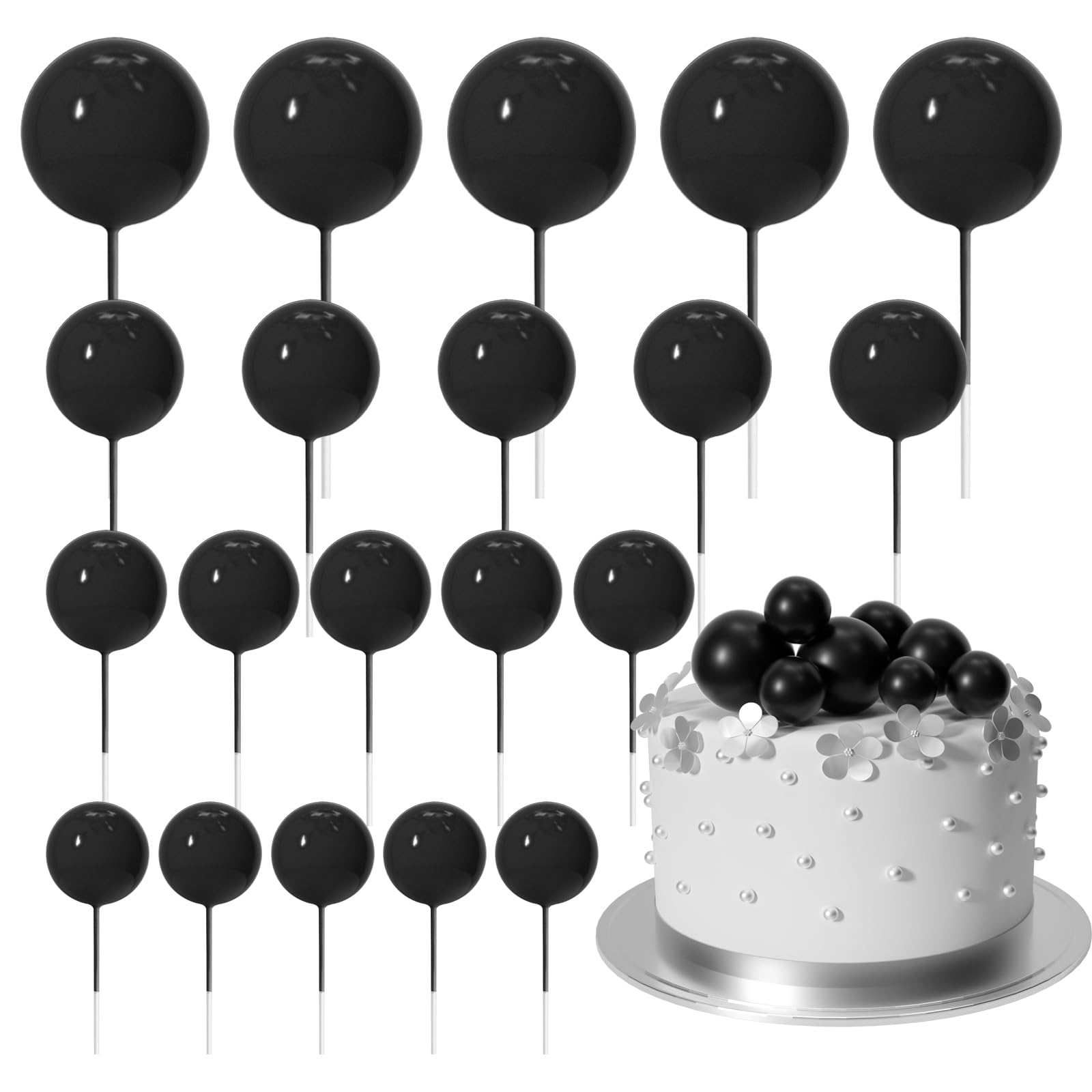 ASTARON ball cake topper 2cm black adds sleek height to cakes.