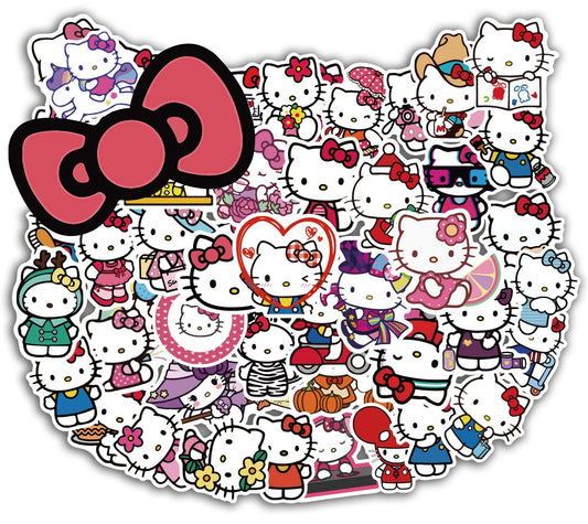 Asverbet Hello Kitty sticker pack cover, bright assortment for laptops and water bottles.