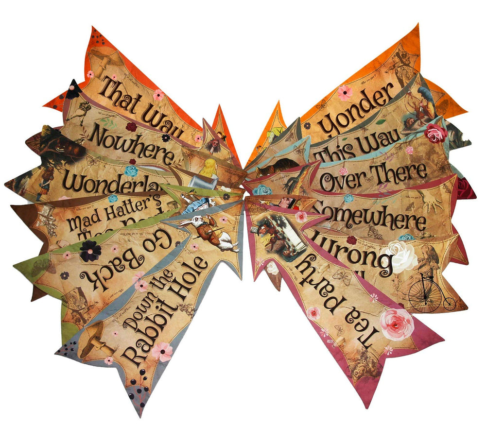 ASVP Shop Mad Hatter Tea Party arrow signs guide guests with playful ambiance.