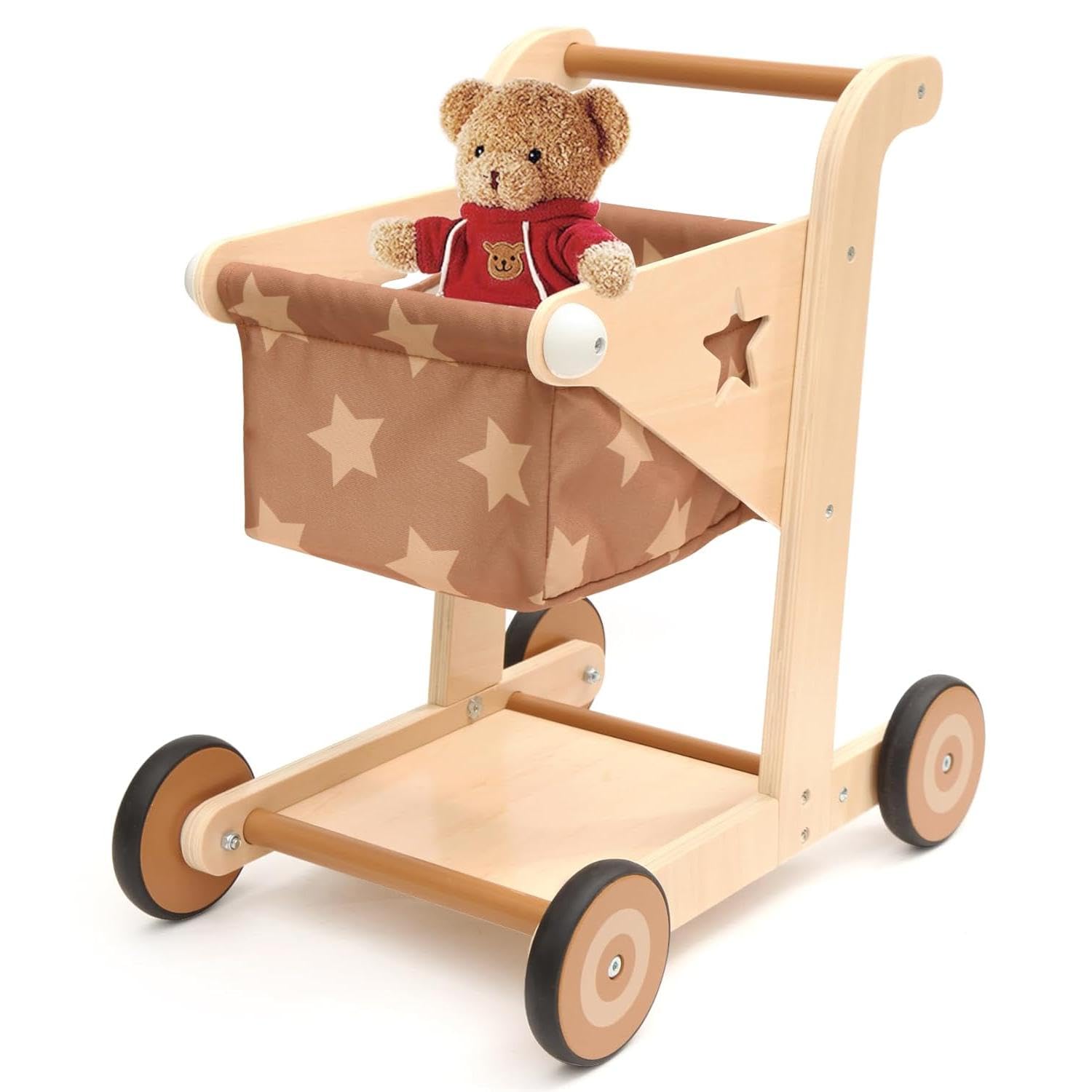 Asweets 2-in-1 wooden walker with push and pull doll stroller for toddlers.