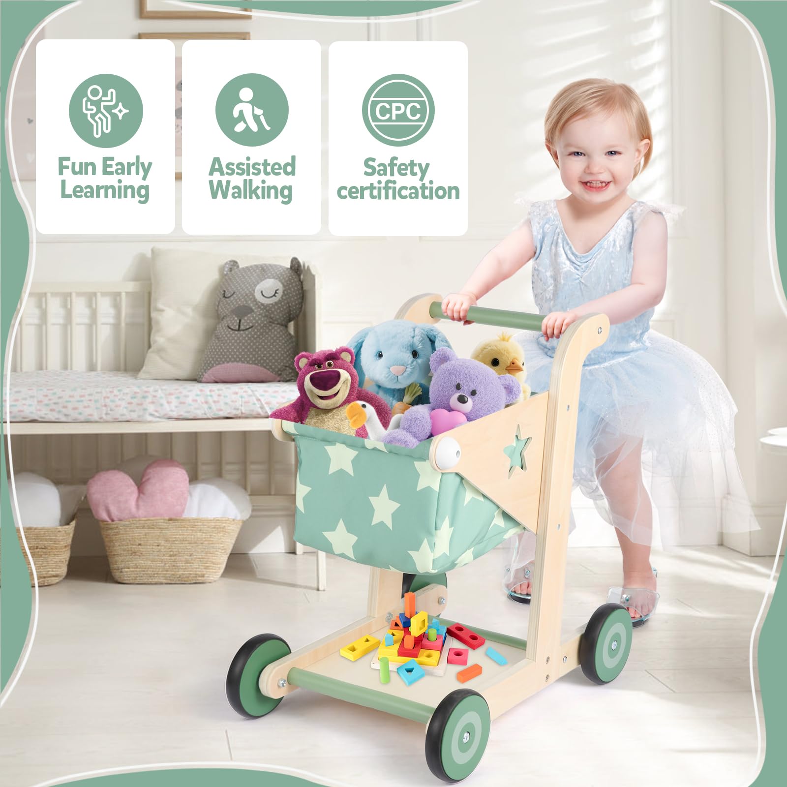 Asweets baby walker with doll seat close-up for pretend play on-the-go.