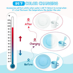 Asweets plastic dishes and utensils help kids learn organization and role-play kitchen chores.