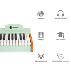 Asweets wooden piano keyboard closeup shows durable, non-toxic construction for daily play.